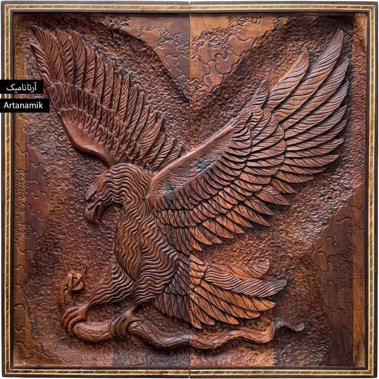 تخته نرد منبت کاری شده چوب گردو طرح عقاب شکار | آرتانامیک