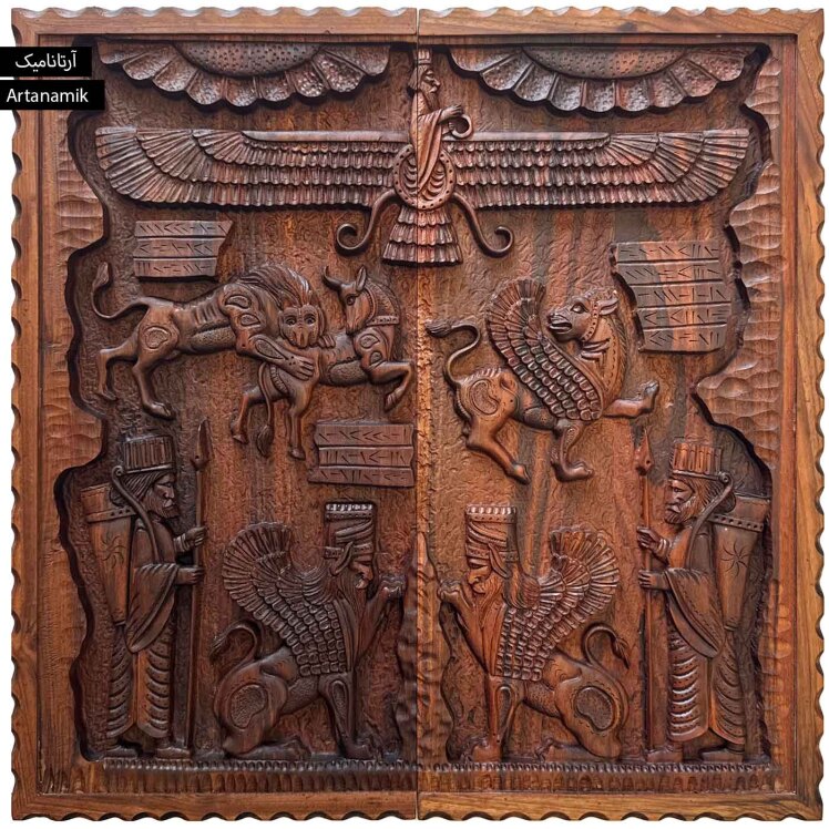 تخته نرد منبت کاری شده چوب گردو 60 سانت طرح پرکار هخامنشی