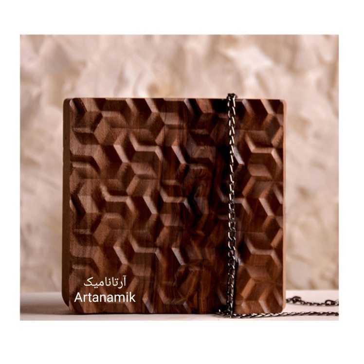 کیف چوبی کادویی، چرم دوزی شده و ساخته شده از چوب گردو | آرتانامیک