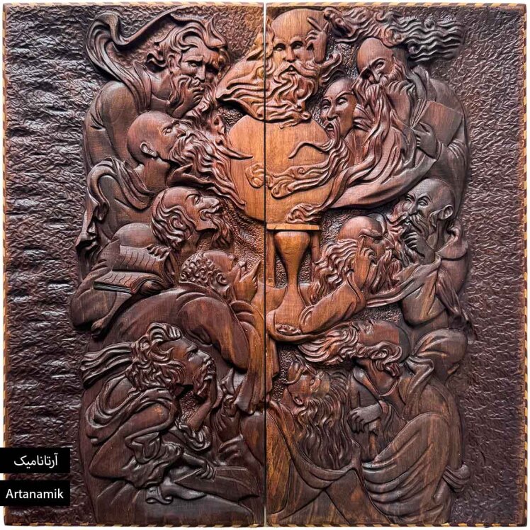 تخته نرد منبت کاری شده چوب گردو طرح ساعت شنی ۵۵ سانت