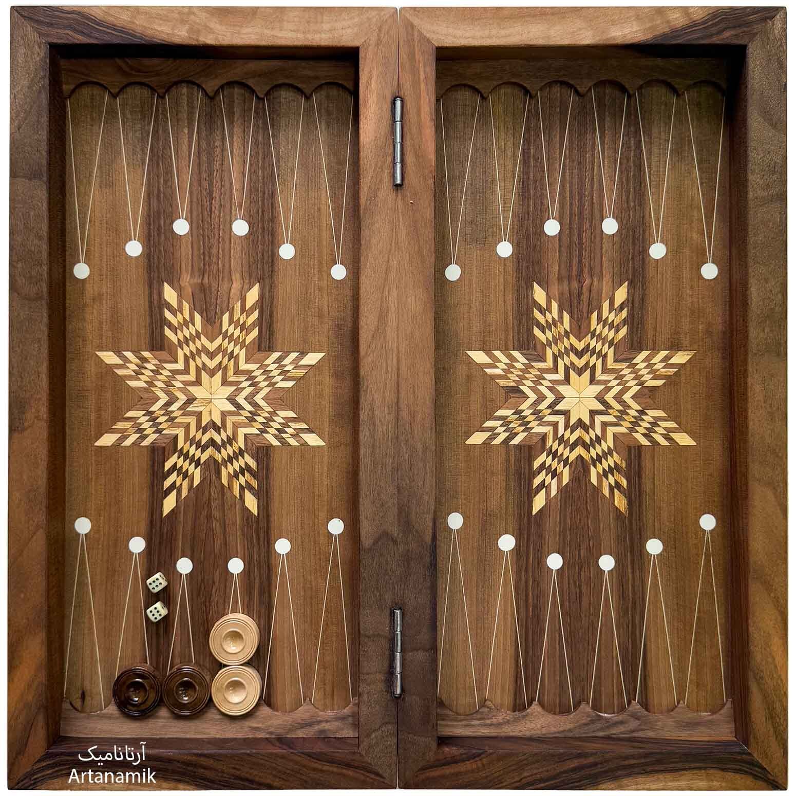  تخته نرد چوب گردو داخل مارس به همراه مهره و تاس 