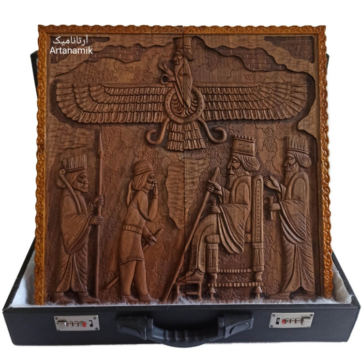 تخته نرد منبت کاری شده چوب گردو نفیس و کادویی طرح هخامنشی