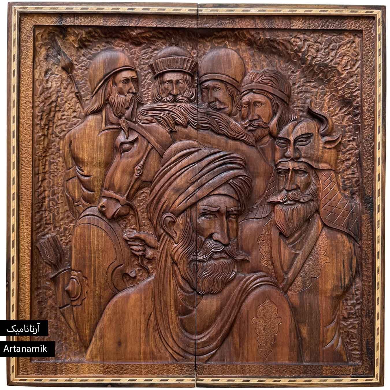  تخته نرد منبت کاری شده چوب گردو طرح شاهنامه فردوسی 