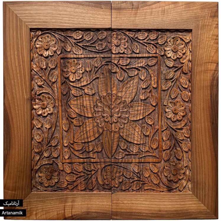 تخته نرد چوب گردو کادویی منبت کاری شده طرح گلستان با قاب