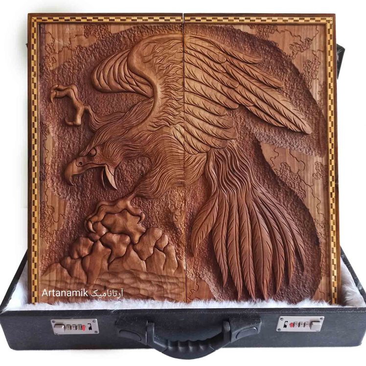 معرفی تخته نرد نفیس منبت کاری طرح عقاب و شکار
