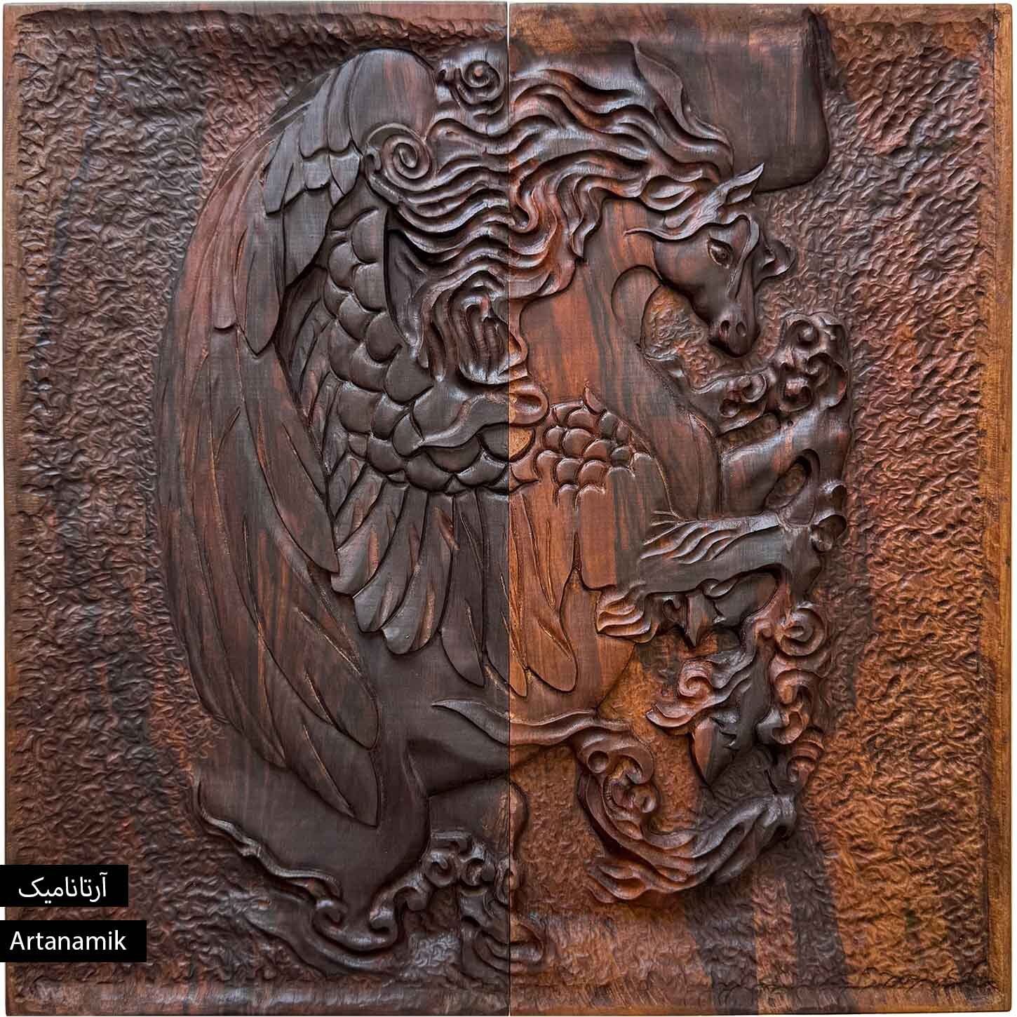  تخته نرد چوب گردو منبت کاری شده طرح اسب بالدار 