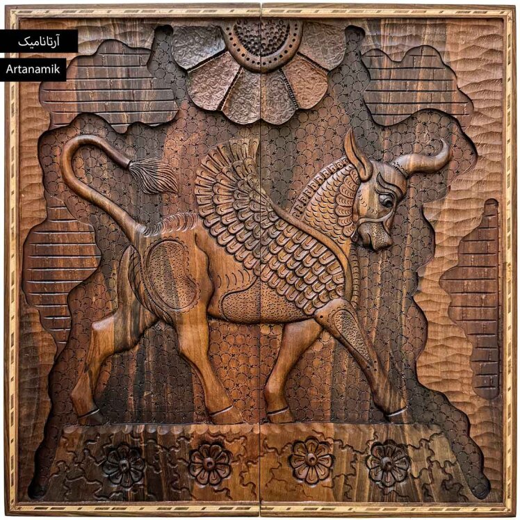 تخته نرد منبت کاری شده طرح گاو بالدار هخامنشی | آرتانامیک