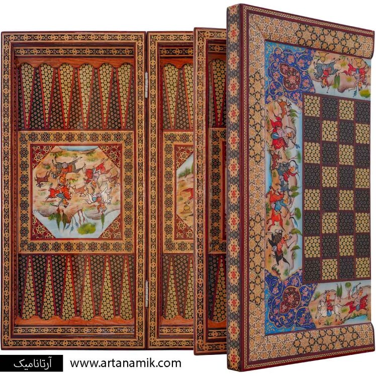 تخته نرد و شطرنج خاتم کاری شده ستونی | فروشگاه آرتانامیک