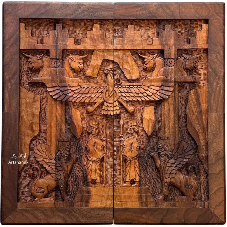 تخته نرد منبت کاری شده طرح هخامنشی ۵۵ سانت | آرتانامیک
