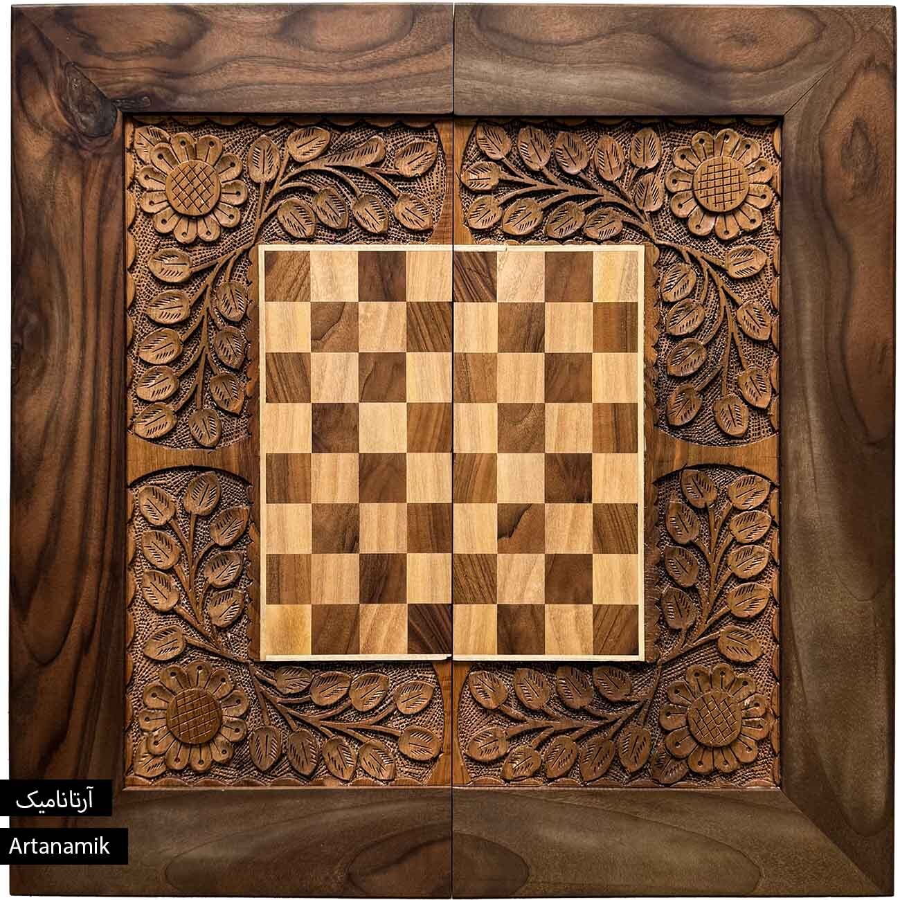 شطرنج منبت کاری شده چوب گردو با قاب داخل تخته نرد 