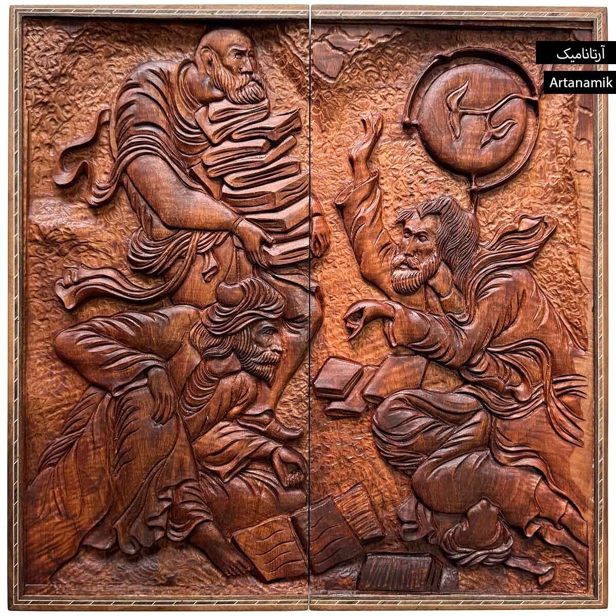  تخته نرد چوب گردو منبت کاری شده طرح شمس و مولانا 