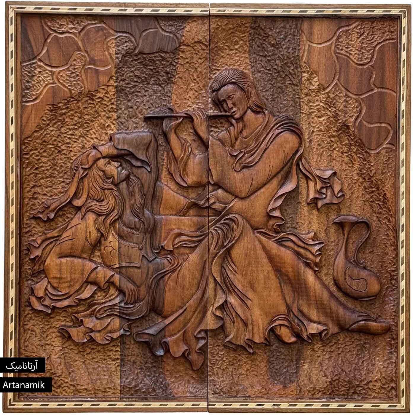  تخته نرد منبت کاری شده چوب گردو طرح لیلی و مجنون 