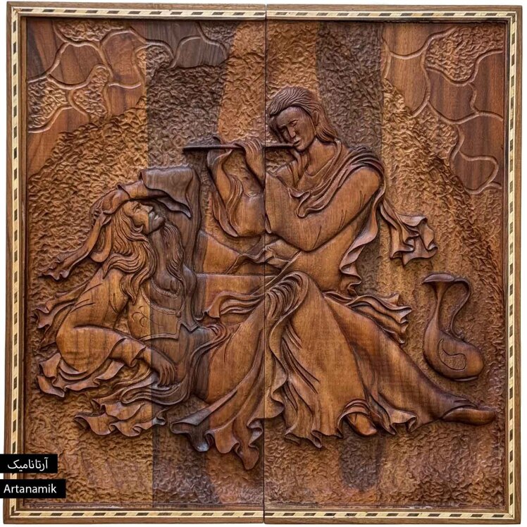 تخته نرد منبت کاری شده چوب گردو طرح لیلی و مجنون