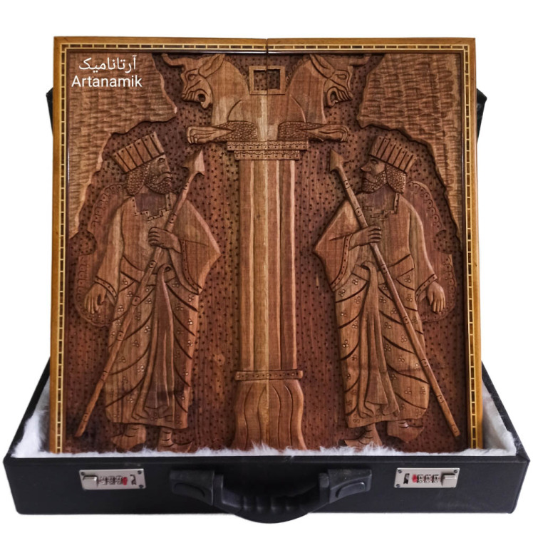 تخته نرد منبت کاری طرح سرباز هخامنشی، تخته نرد نفیس روی چوب گردو
