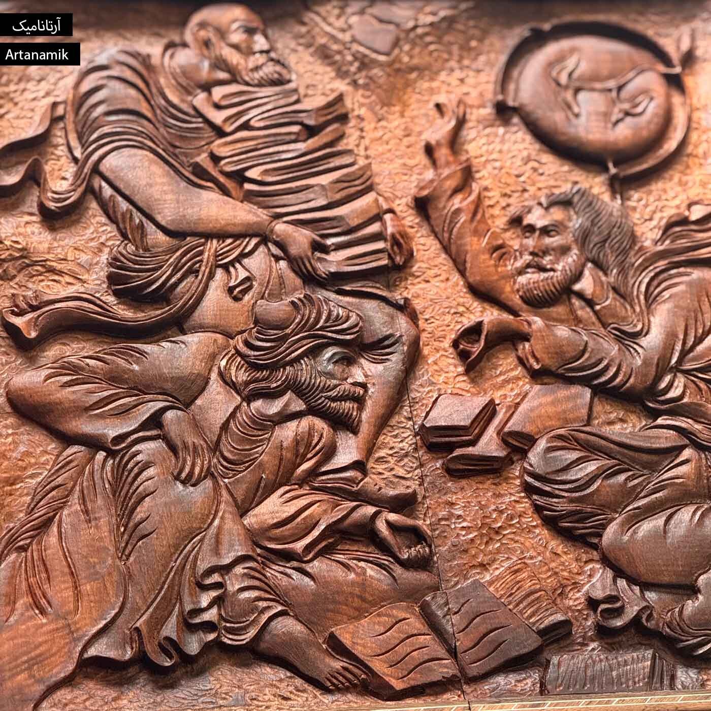  تخته نرد چوب گردو منبت کاری شده طرح شمس و مولانا 