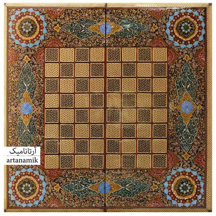 شطرنج و تخته نرد خاتم کاری طرح فرش