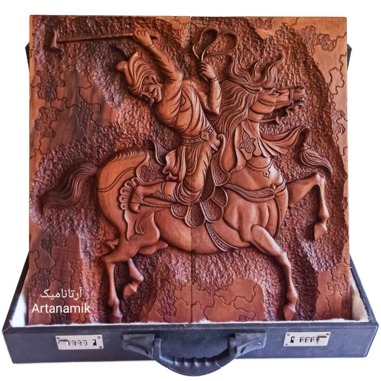 تخته نرد منبت کاری طرح چوگان، تخته نرد کادویی و تخته نرد نفیس روی چوب گردو