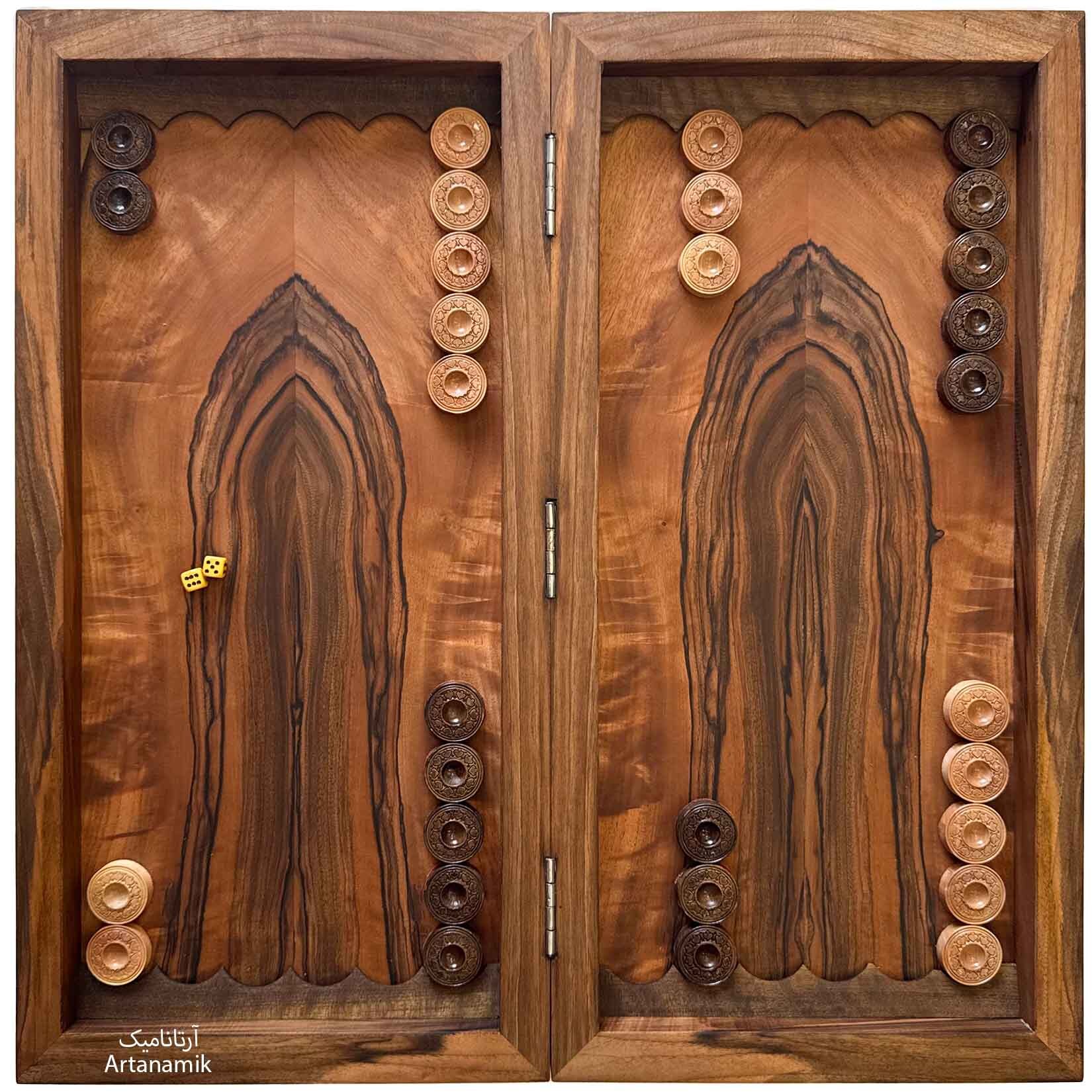  تخته نرد داخل ریشه چوب گردو 60 سانت همراه با تاس و مهره 