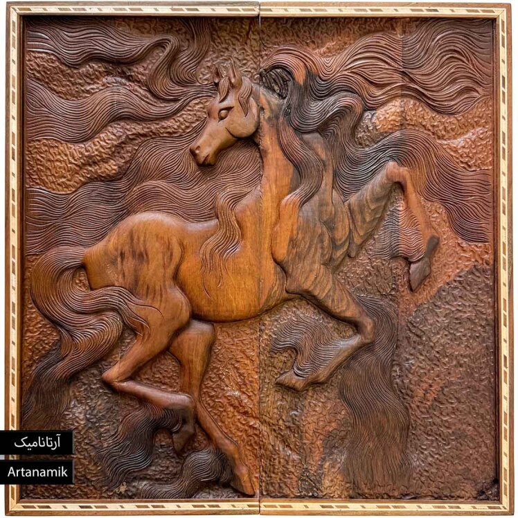 تخته نرد منبت کاری شده چوب گردو طرح اسب مینیاتوری