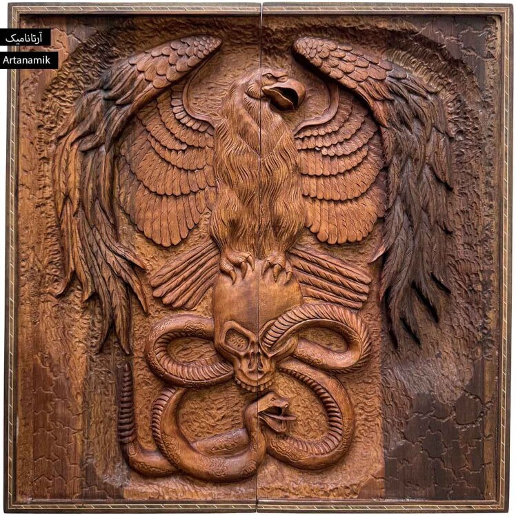 تخته نرد منبت کاری شده نفیس چوب گردو طرح شکار جمجمه