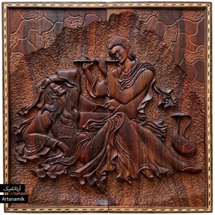 تخته نرد منبت کاری شده چوب گردو طرح لیلی و مجنون