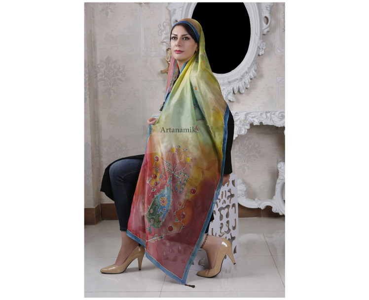 شال ابریشم طبیعی با هنر نقاشی باتیک