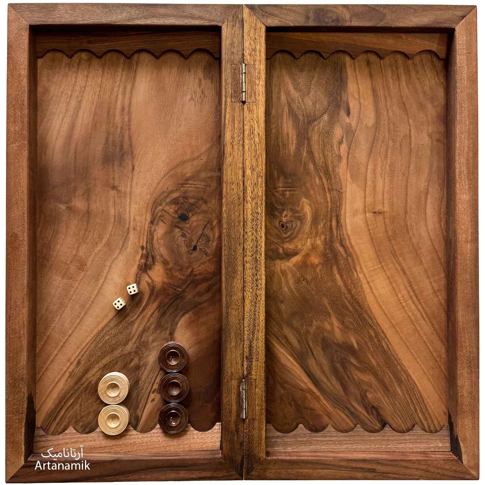  خرید تخته نرد چوب گردو داخل ریشه به همراه تاس و مهره تخته نرد 