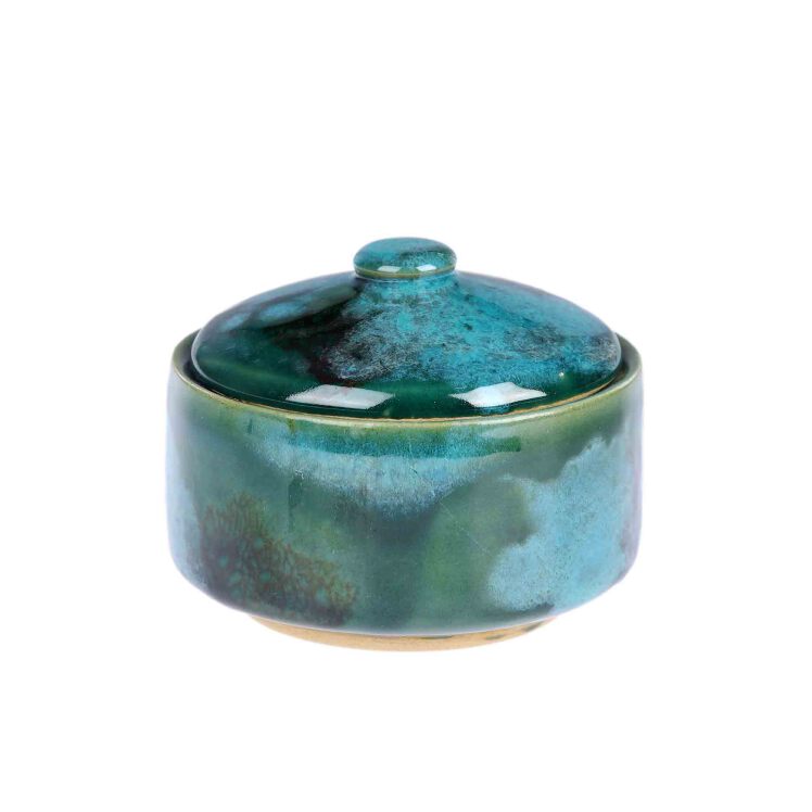 قندان استوانه ای سفالی با لعاب قلیایی