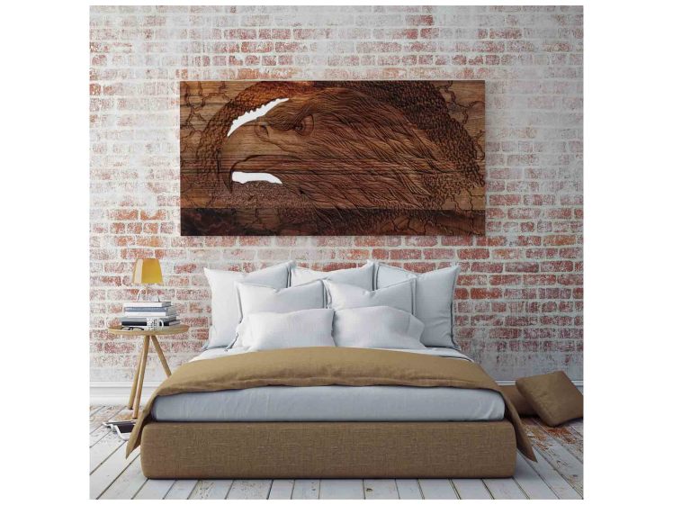 تابلو منبت طرح عقاب روی چوب گردو، تابلو دکوری