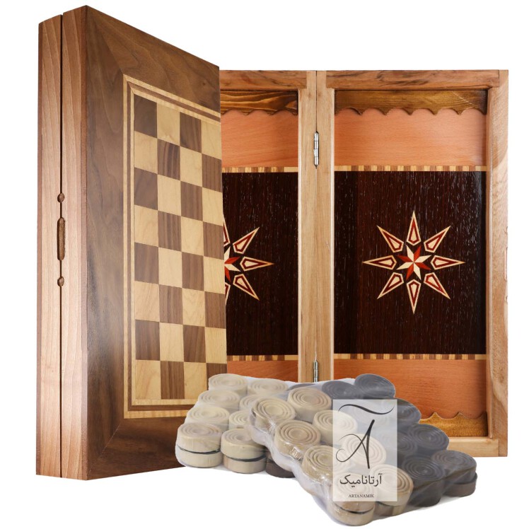 تخته نرد و شطرنج کلاف گردو، تخته نرد کادویی همراه با کاور و مهره تخته نرد