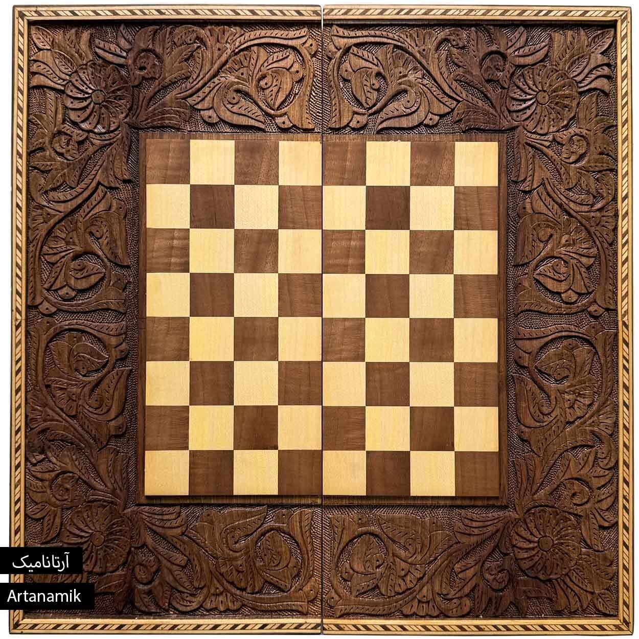  شطرنج منبت کاری شده چوب گردو داخل تخته نرد | آرتانامیک 