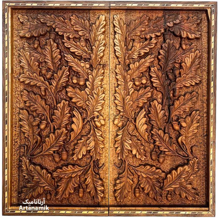 تخته نرد منبت کاری شده طرح بلوط چوب گردو | فروشگاه آرتانامیک