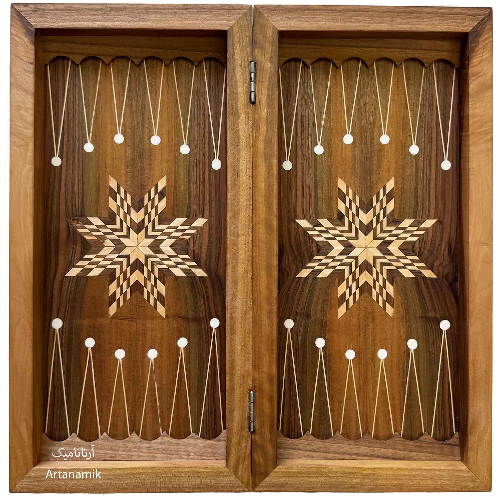  تخته نرد چوب گردو داخل مارس بیرون منبت طرح سرخپوست 