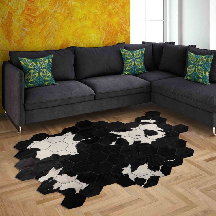 فرش دست دوز چرم طبیعی مدل شش ضلعی