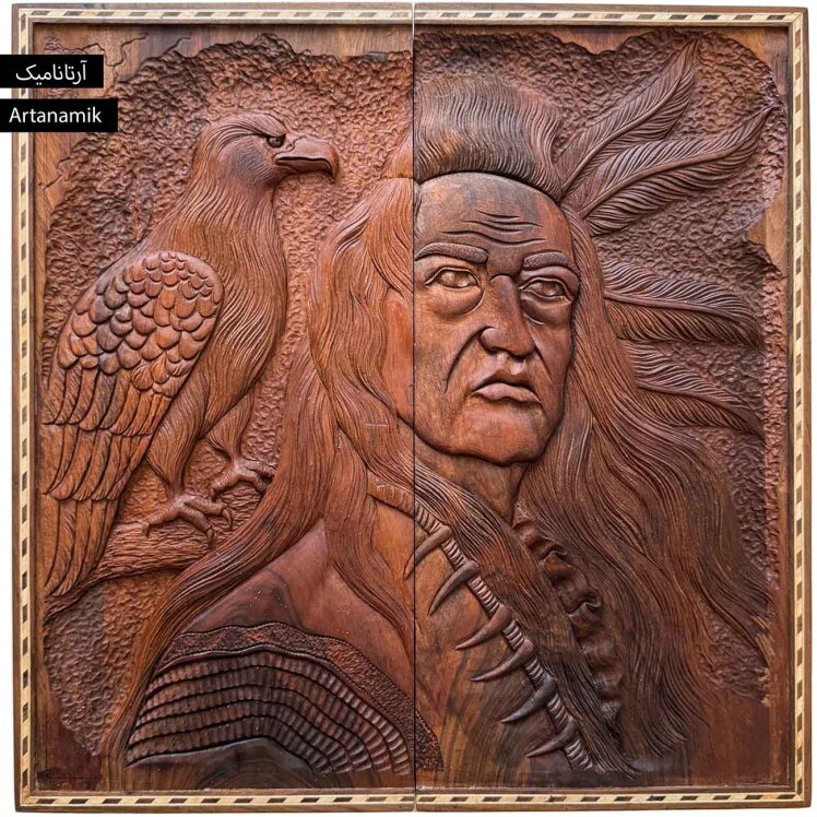 تخته نرد منبت کاری شده چوب گردو طرح رئیس سرخپوست و عقاب