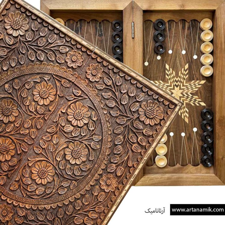 تخته نرد منبت کاری شده طرح گلستان | فروشگاه آرتانامیک