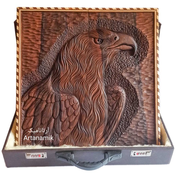 تخته نرد منبت کاری شده طرح عقاب روی چوب گردو