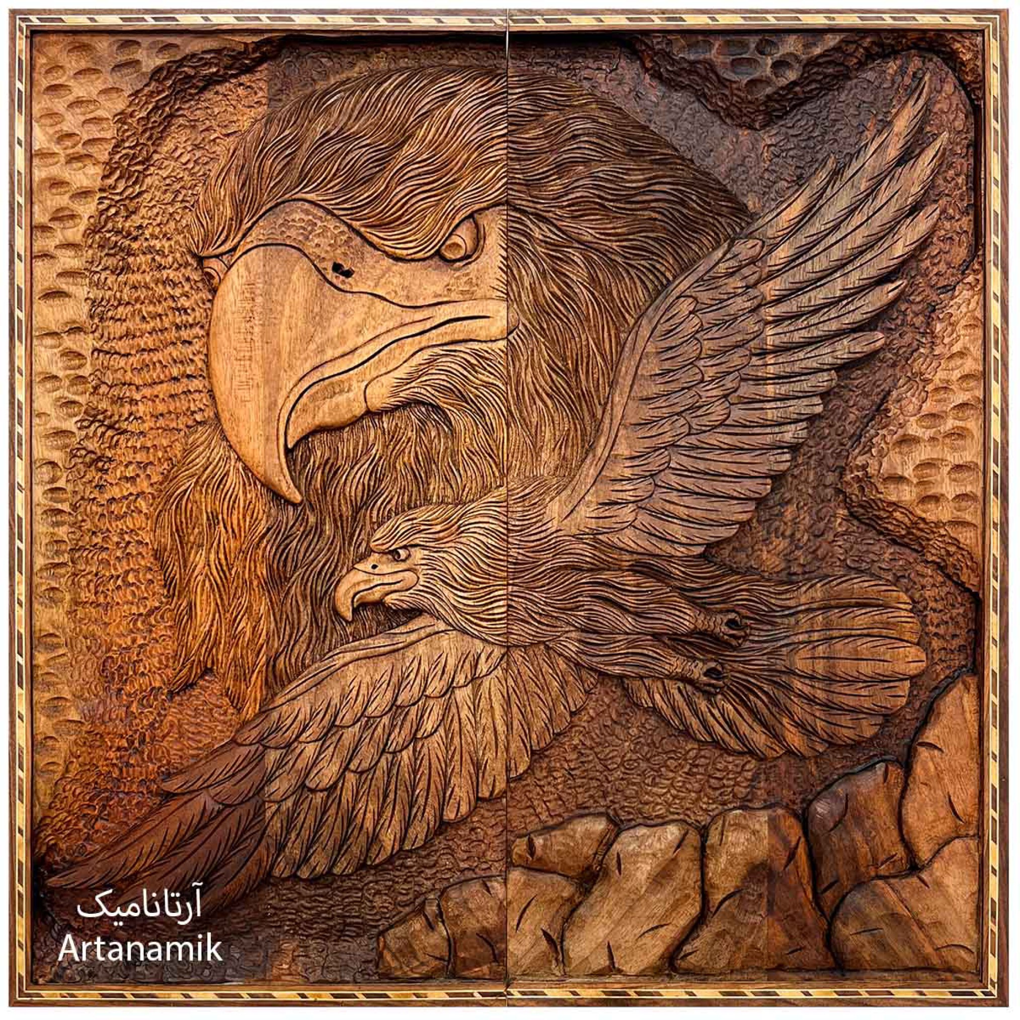  تخته نرد منبت کاری شده چوب گردو دو عقاب | فروشگاه آرتانامیک 