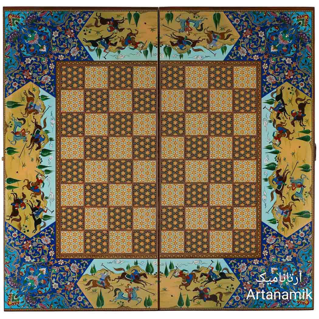  شطرنج طرح خاتم چوگان آبی، تخته نرد کادویی و تخته نرد نفیس از جنس چوب روس 