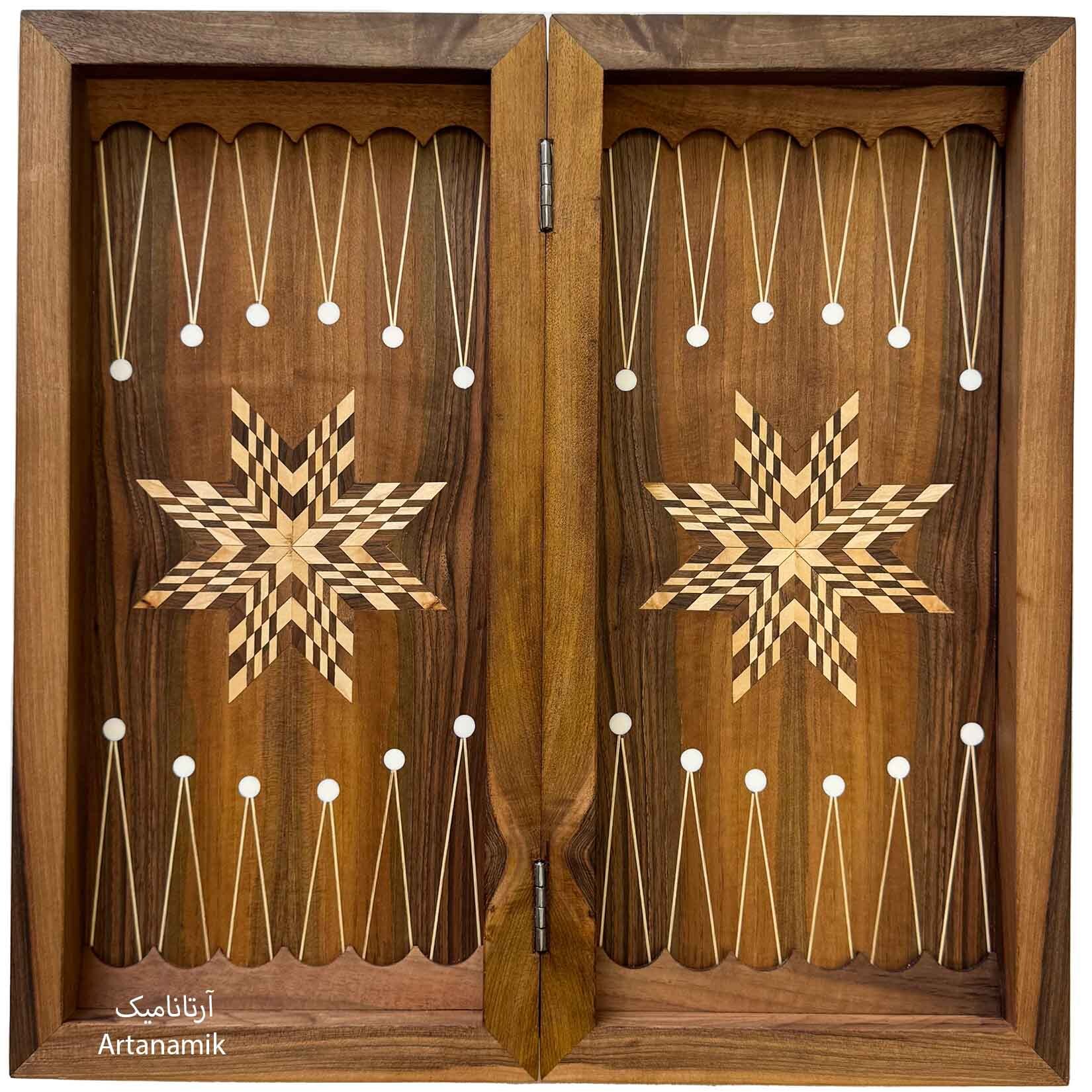  تخته نرد چوب گردو داخل مارس بیرون منبت کاری شده طرح شکارچی 