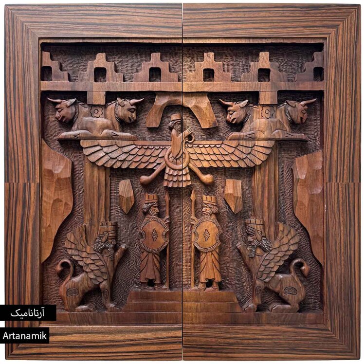 تخته نرد منبت کاری شده چوب گردو پرکار هخامنشی 60 سانت