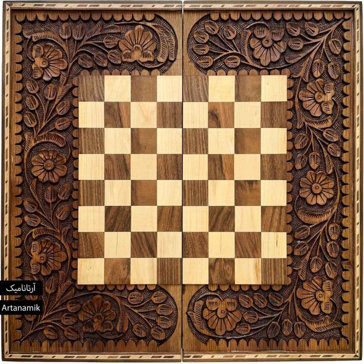 تخته نرد منبت کاری شده و شطرنج طرح گل و بوته | آرتانامیک
