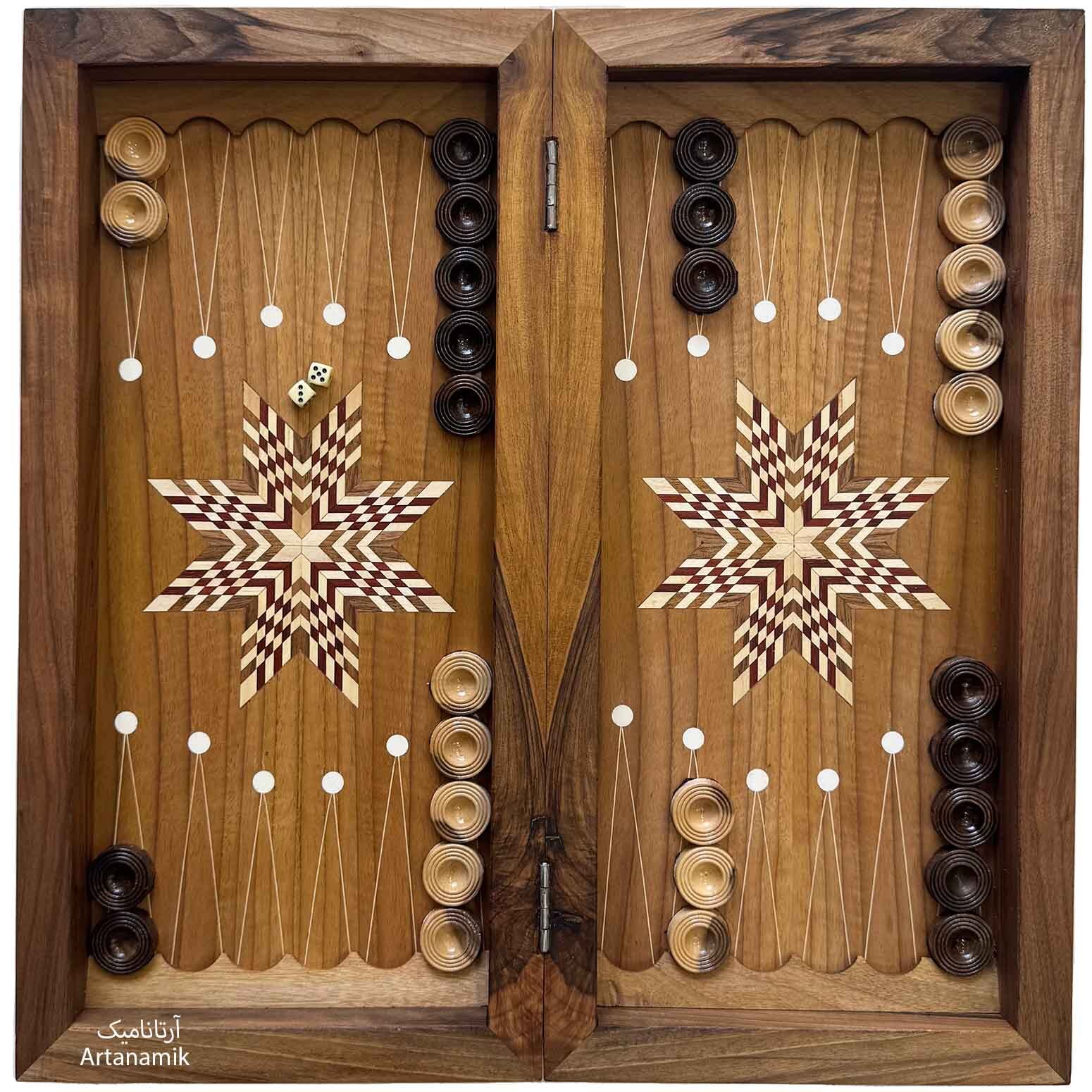  تخته نرد چوب گردو به همراه مهره تخته نرد و تاس 