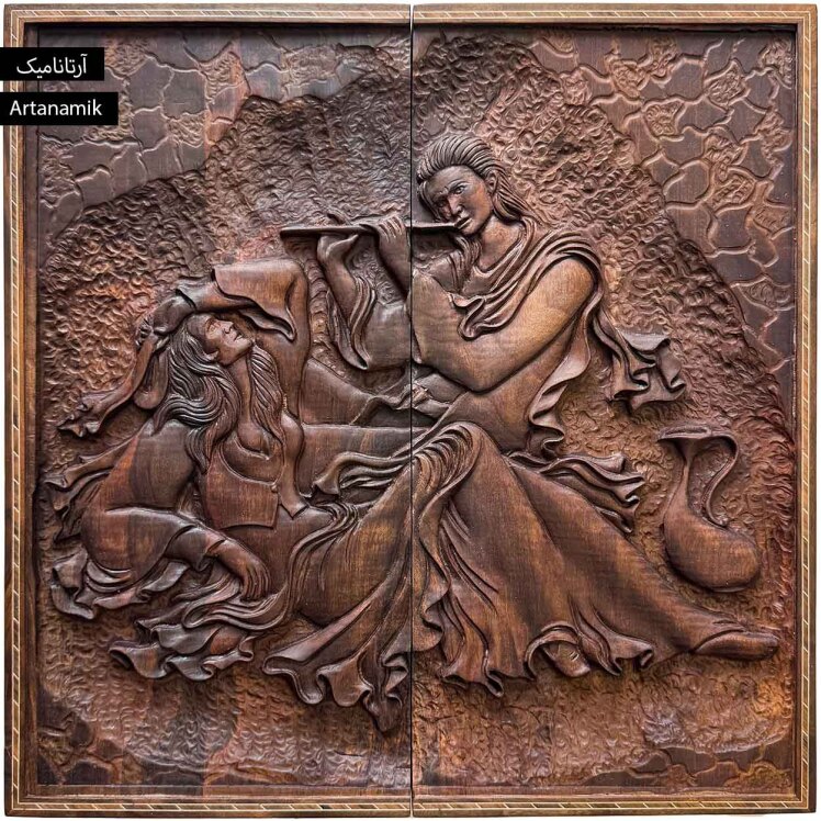 خرید تخته نرد منبت کاری شده چوب گردو طرح لیلی و مجنون | آرتانامیک