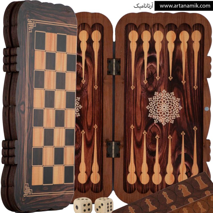 تخته نرد مسافرتی و شطرنج به همراه مهره و تاس