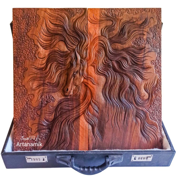 تخته نرد منبت کاری طرح رهوار، تخته نرد کادویی و تخته نرد نفیس روی چوب گردو