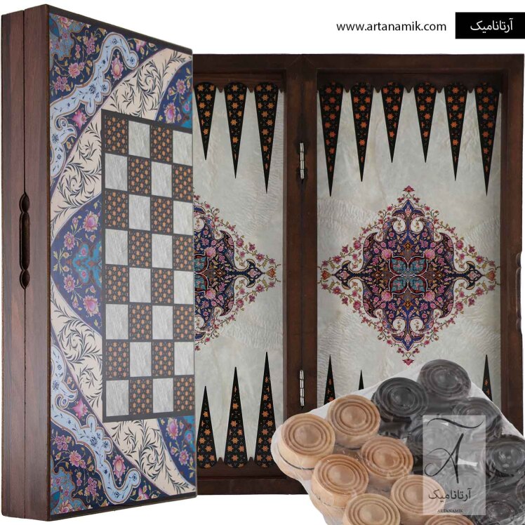 خرید تخته نرد و شطرنج کادویی طرح خاتم صدفی