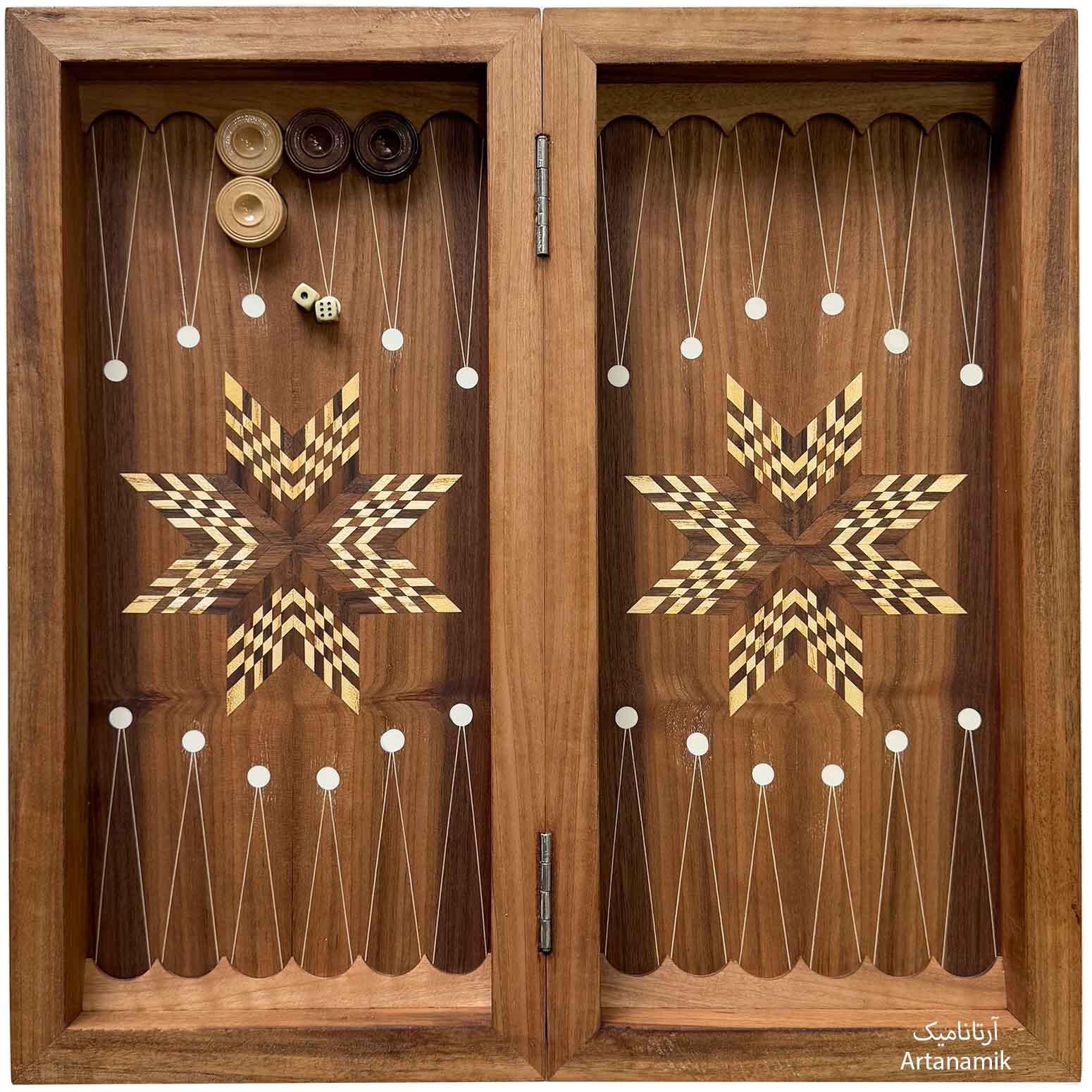  خرید تخته نرد چوب گردو به همراه مهره و تاس 