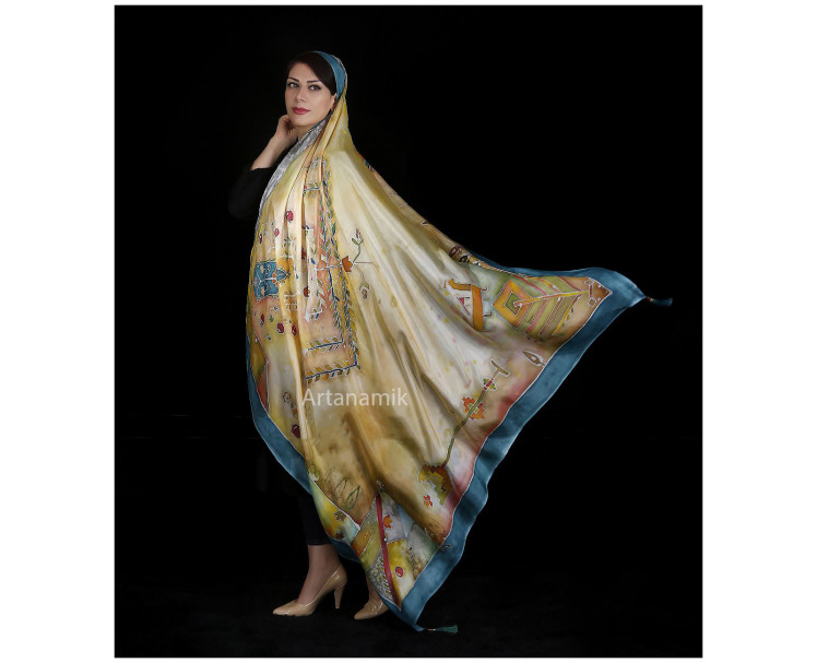 روسری ابریشم طبیعی با هنر نقاشی باتیک
