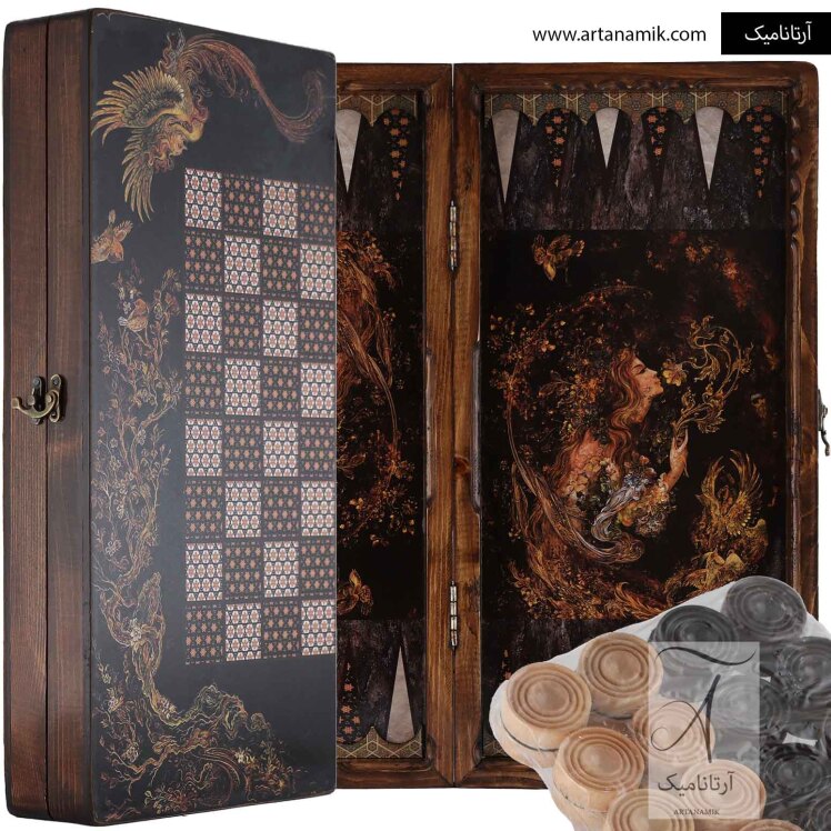 تخته نرد و شطرنج کلاف روس طرح خاتم سیمرغ | آرتانامیک
